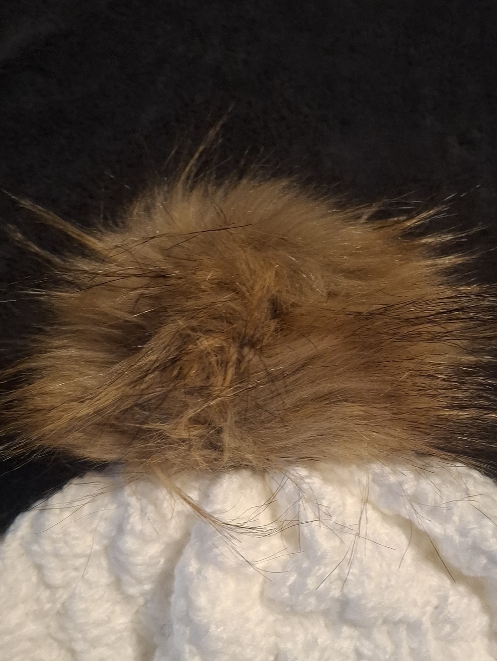 Hand-knit White Checkerboard Knit Winter Hat With Large Faux Fur Pompom - Picture 4 of 6